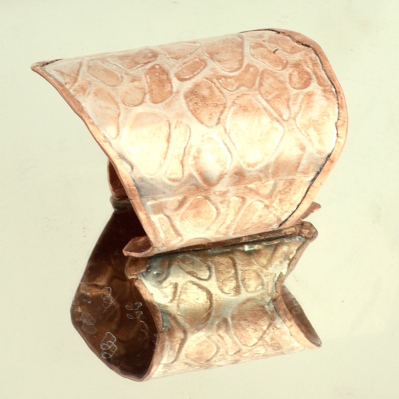 Copper Silver Patina Distressed Wide Cuff Bracelet - Picture 6 of 6